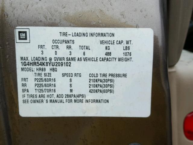 1G4HR54K8YU209102 - 2000 BUICK LESABRE LI SILVER photo 10