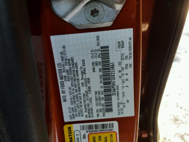 3FA6P0H73ER255861 - 2014 FORD FUSION SE ORANGE photo 10