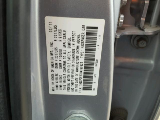 1HGCP2F67BA096823 - 2011 HONDA ACCORD SE SILVER photo 10