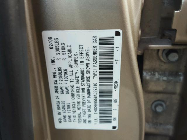 1HGCM66556A039310 - 2006 HONDA ACCORD EX GOLD photo 10