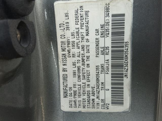 JN1AZ34EX6M354355 - 2006 NISSAN 350Z COUPE GRAY photo 10