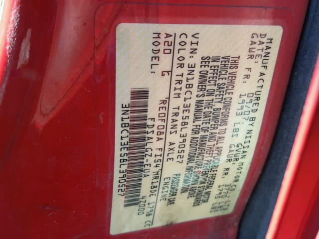 3N1BC13E58L390527 - 2008 NISSAN VERSA S RED photo 10