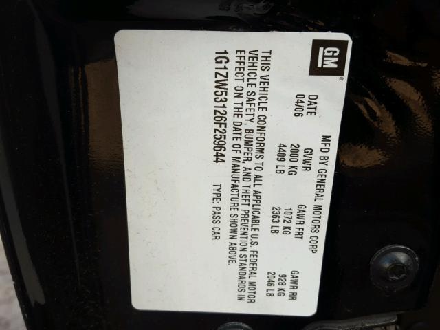 1G1ZW53126F259644 - 2006 CHEVROLET MALIBU SS BLACK photo 10