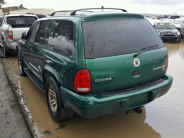 1D4HS48Z43F519144 - 2003 DODGE DURANGO SL GREEN photo 3