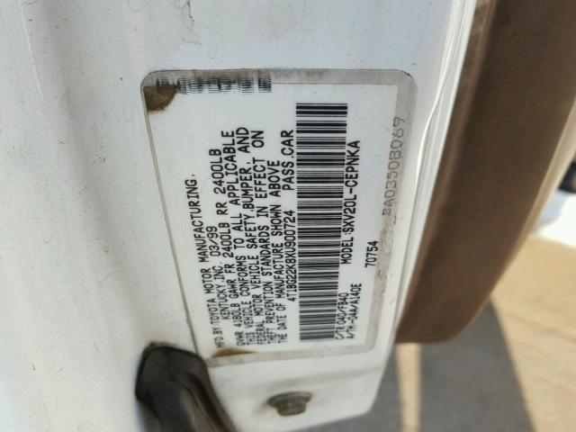 4T1BG22K8XU900724 - 1999 TOYOTA CAMRY CE WHITE photo 10