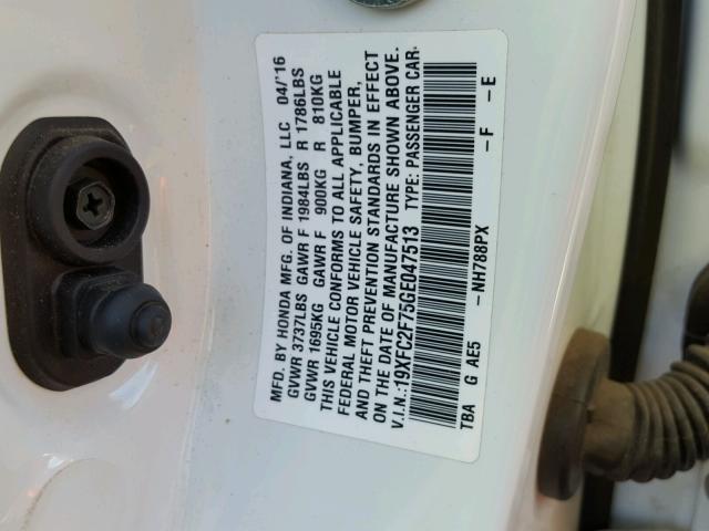 19XFC2F75GE047513 - 2016 HONDA CIVIC EX თეთრი ფოტო 10