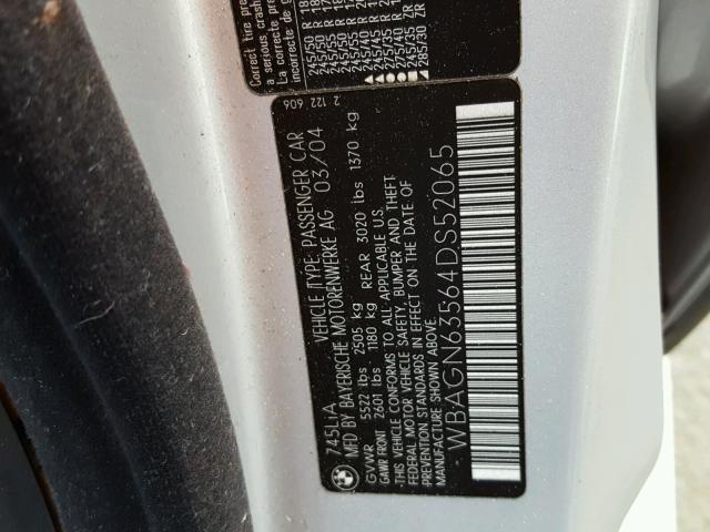 WBAGN63564DS52065 - 2004 BMW 745 LI 银色 照片 10