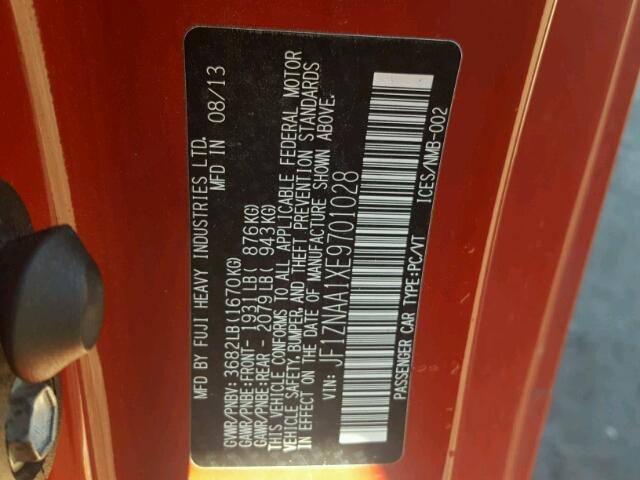 JF1ZNAA1XE9701028 - 2014 TOYOTA SCION FR-S წითელი ფოტო 10