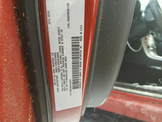 4S3BL686254204231 - 2005 SUBARU LEGACY GT RED photo 10