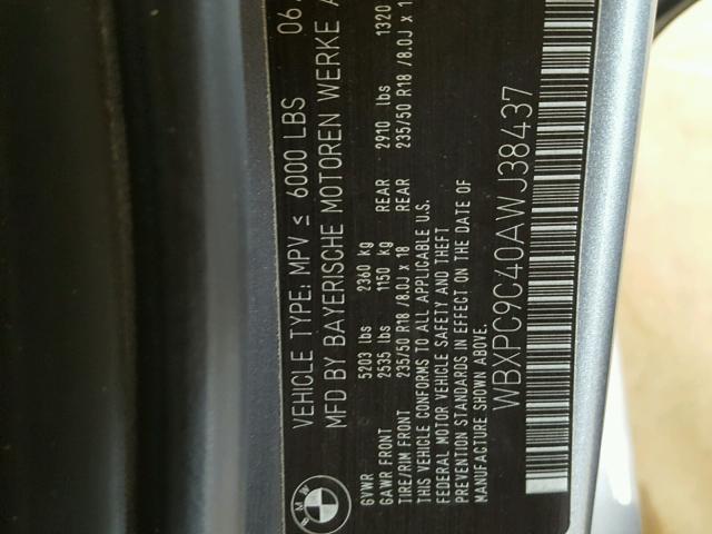 WBXPC9C40AWJ38437 - 2010 BMW X3 XDRIVE3 SILVER photo 10