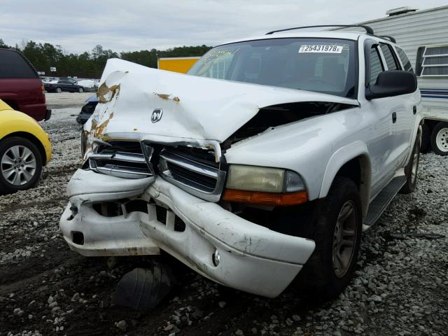 1B8HR58N72F220270 - 2002 DODGE DURANGO SL WHITE photo 2