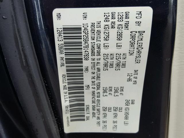 1D4GP25B47B147830 - 2007 DODGE CARAVAN SE BLUE photo 10