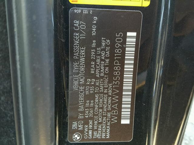 WBAWV13588P118905 - 2008 BMW 328 I SULE BLACK photo 10