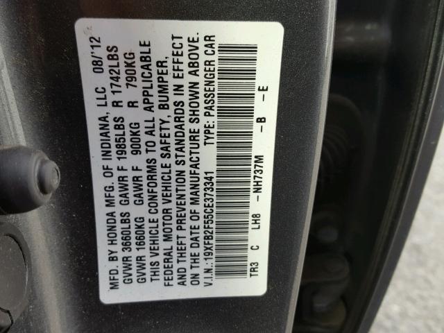 19XFB2F55CE373341 - 2012 HONDA CIVIC LX CHARCOAL photo 10