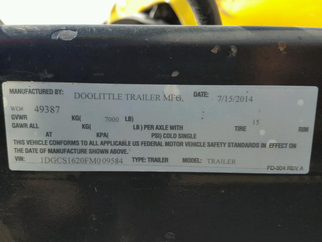 1DGCS1620FM009584 - 2015 MISC TRAILER Սպիտակ լուսանկար 10