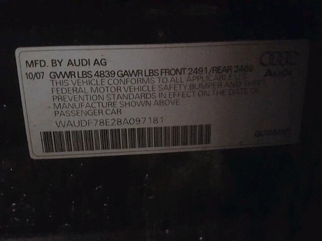 WAUDF78E28A097181 - 2008 AUDI A4 2.0T QU BLACK photo 10