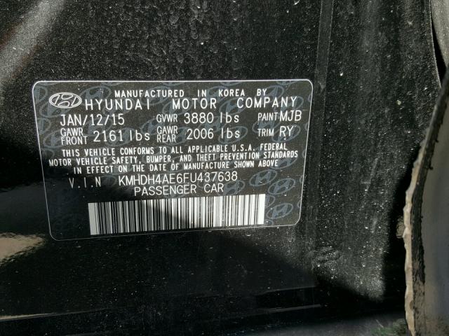 KMHDH4AE6FU437638 - 2015 HYUNDAI ELANTRA SE BLACK photo 10