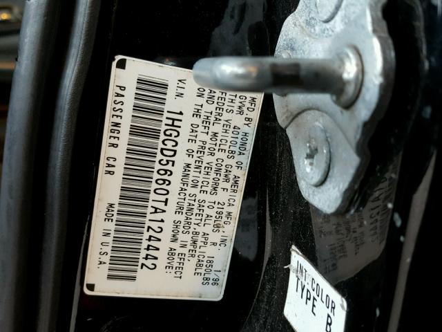 1HGCD5660TA124442 - 1996 HONDA ACCORD EX BLACK photo 10