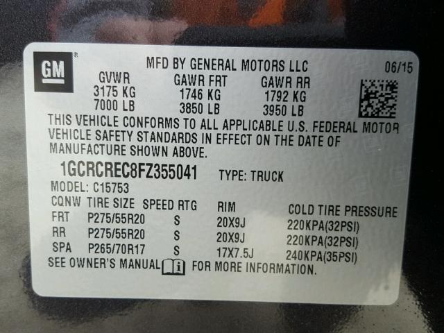 1GCRCREC8FZ355041 - 2015 CHEVROLET SILVERADO GRAY photo 10