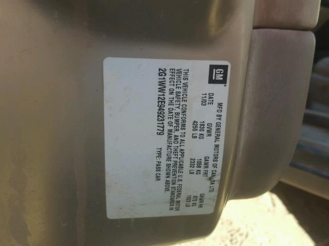 2G1WW12E949231779 - 2004 CHEVROLET MONTE CARL 金色 照片 10