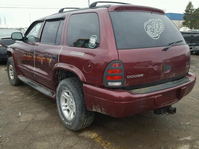 1B4HS28N91F641927 - 2001 DODGE DURANGO BURGUNDY photo 3