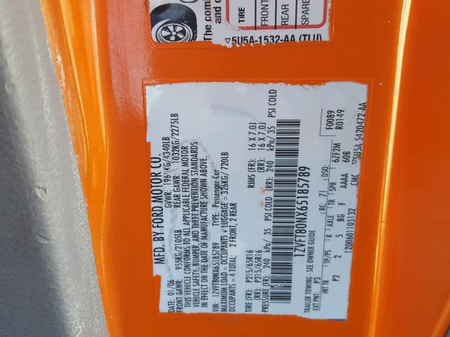 1ZVFT80NX65185789 - 2006 FORD MUSTANG ORANGE photo 10