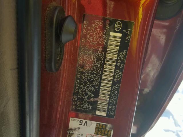 JTDKB20U257034604 - 2005 TOYOTA PRIUS RED photo 10