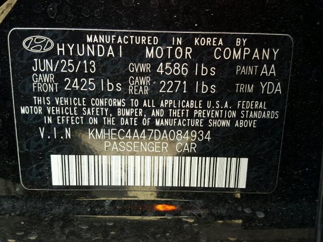 KMHEC4A47DA084934 - 2013 HYUNDAI SONATA HYB BLACK photo 10