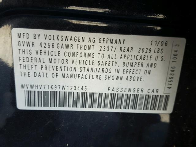 WVWHV71K97W123445 - 2007 VOLKSWAGEN NEW GTI BLACK photo 10