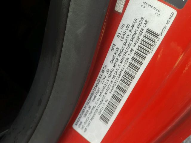 3VWRG31C06M411558 - 2006 VOLKSWAGEN NEW BEETLE 红色 照片 10