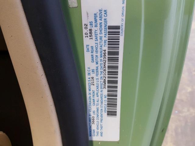 3VWBK21C83M423964 - 2003 VOLKSWAGEN NEW BEETLE 绿色 照片 10