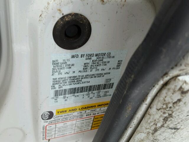 5LMJJ3KT2GEL03734 - 2016 LINCOLN NAVIGATOR WHITE photo 10