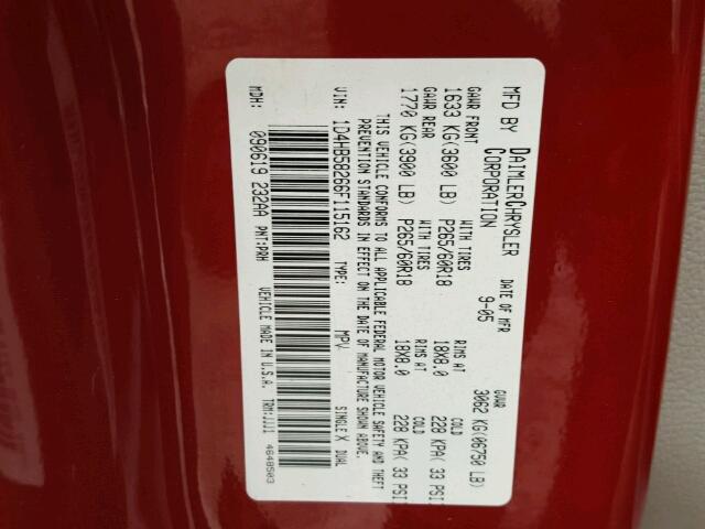 1D4HB58266F115162 - 2006 DODGE DURANGO LI RED photo 10