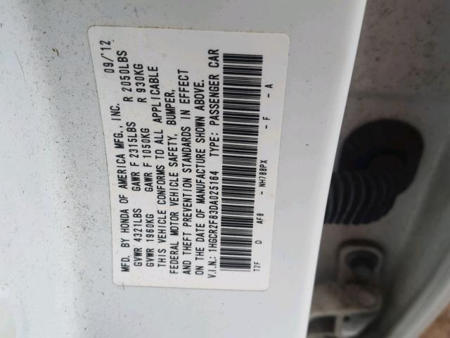 1HGCR2F83DA025164 - 2013 HONDA ACCORD EXL WHITE photo 10