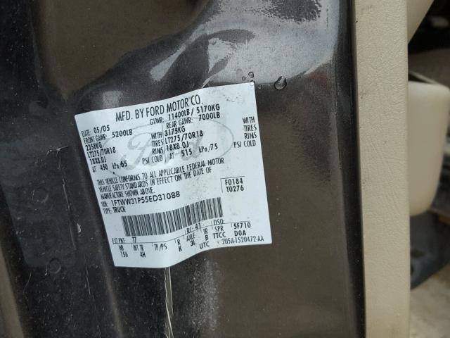 1FTWW31P55ED31088 - 2005 FORD F350 SRW S BLACK photo 10