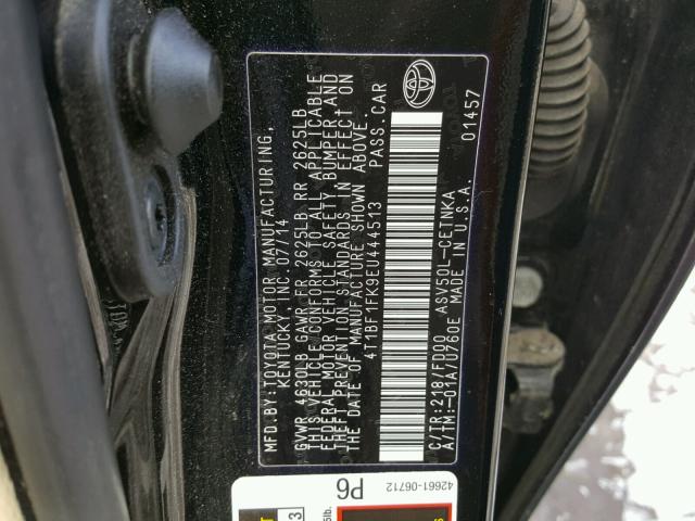 4T1BF1FK9EU444513 - 2014 TOYOTA CAMRY L BLACK photo 10