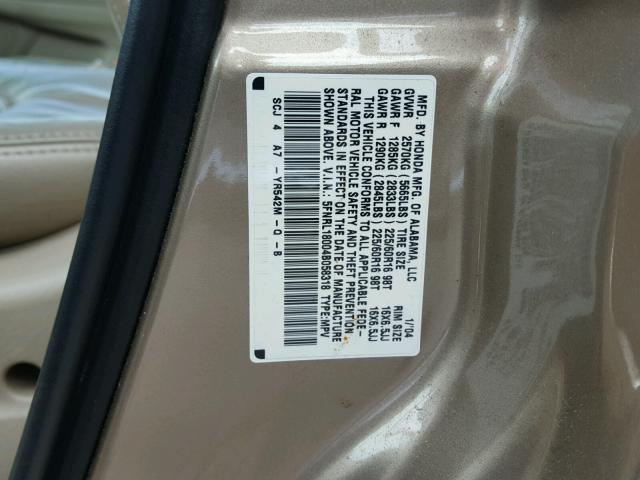 5FNRL18004B058318 - 2004 HONDA ODYSSEY EX GOLD photo 10