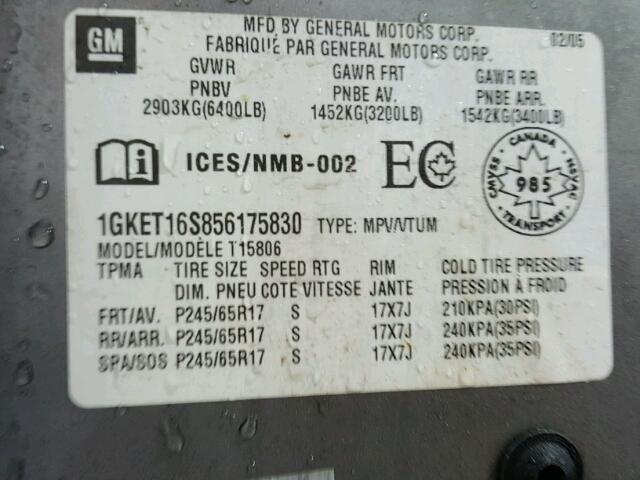 1GKET16S856175830 - 2005 GMC ENVOY XL SILVER photo 10