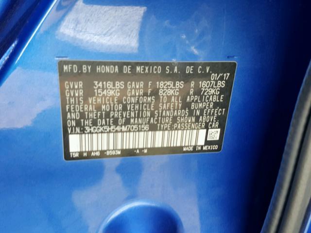 3HGGK5H54HM705156 - 2017 HONDA FIT LX أزرق صورة 10