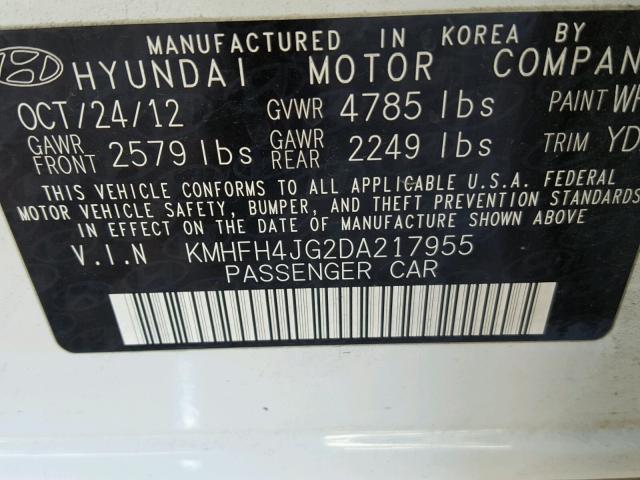 KMHFH4JG2DA217955 - 2013 HYUNDAI AZERA GLS WHITE photo 10