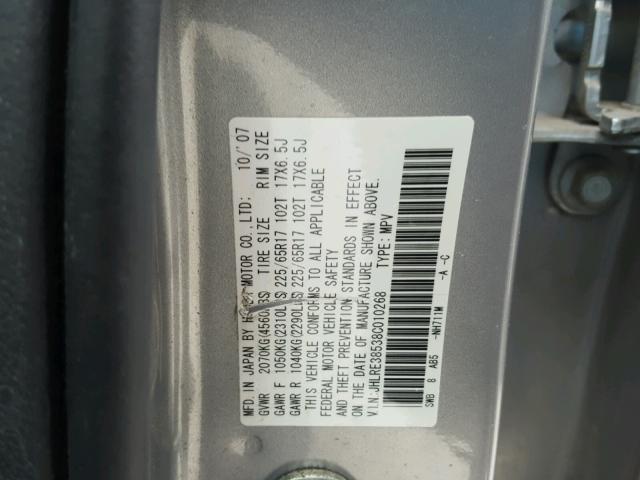 JHLRE38538C010268 - 2008 HONDA CR-V EX SILVER photo 10