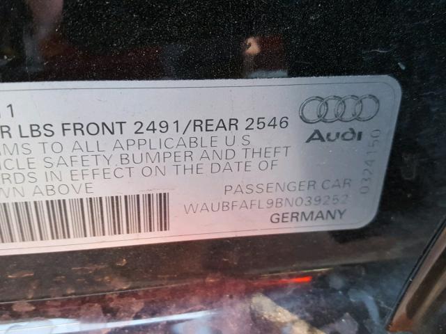 WAUBFAFL9BN039252 - 2011 AUDI A4 PREMIUM BLACK photo 10