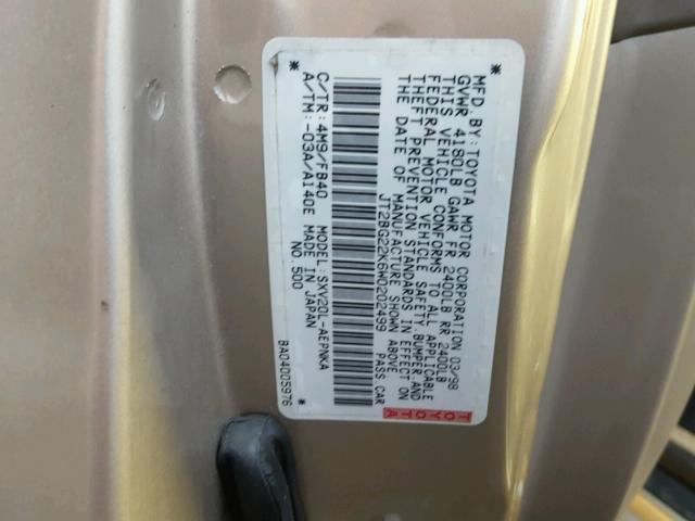 JT2BG22K6W0202499 - 1998 TOYOTA CAMRY CE BROWN photo 10