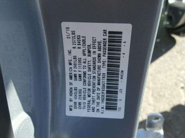 1HGCR3F95GA017909 - 2016 HONDA ACCORD TOU SILVER photo 10