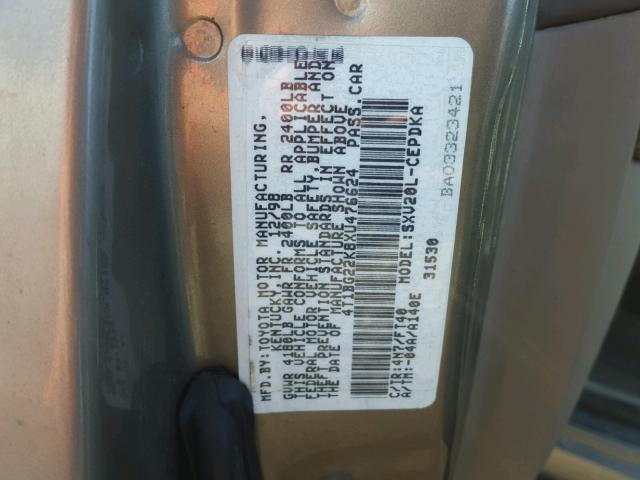 4T1BG22K8XU476624 - 1999 TOYOTA CAMRY CE TAN photo 10