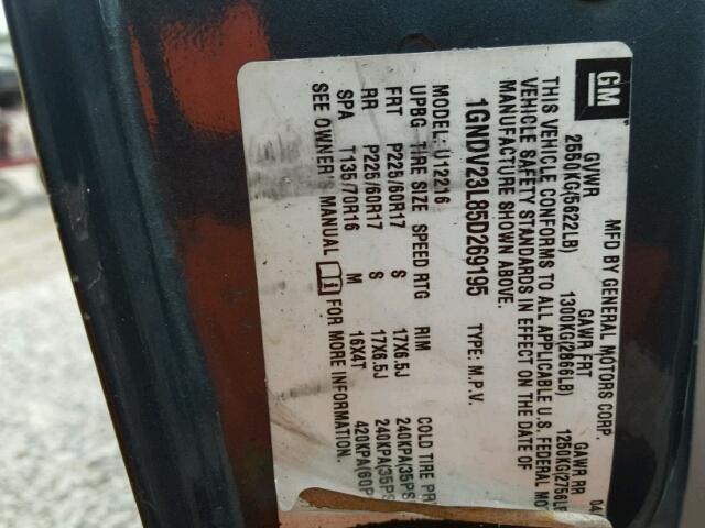 1GNDV23L85D269195 - 2005 CHEVROLET UPLANDER L 青绿色 照片 10