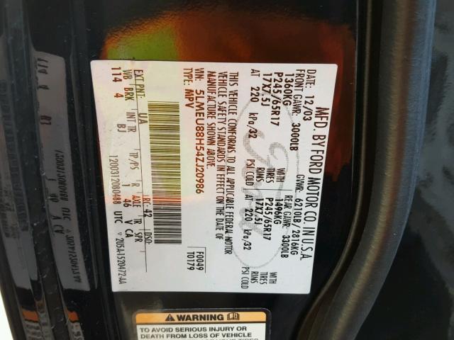 5LMEU88H54ZJ20986 - 2004 LINCOLN AVIATOR 黑色 照片 10