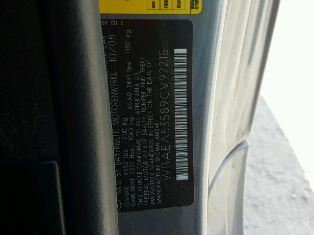 WBAEA53589CV92215 - 2009 BMW 650 I GRAY photo 10