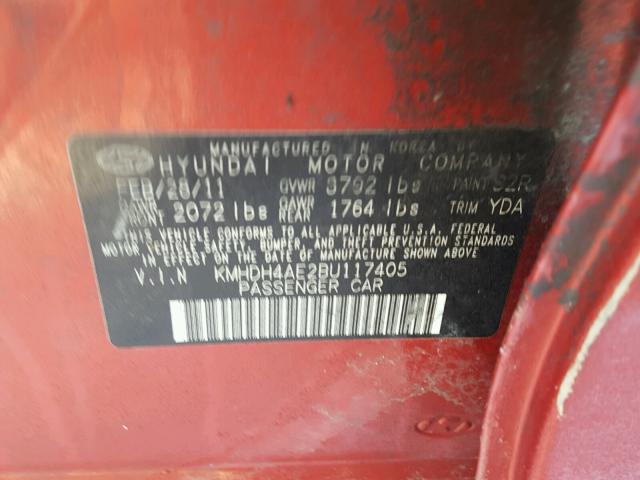 KMHDH4AE2BU117405 - 2011 HYUNDAI ELANTRA GL RED photo 10