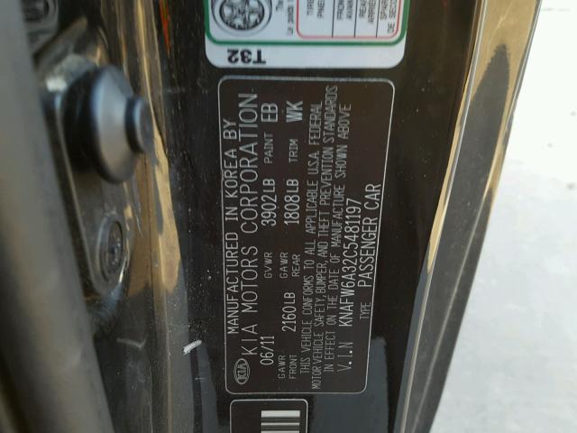 KNAFW6A32C5481197 - 2012 KIA FORTE SX BLACK photo 10